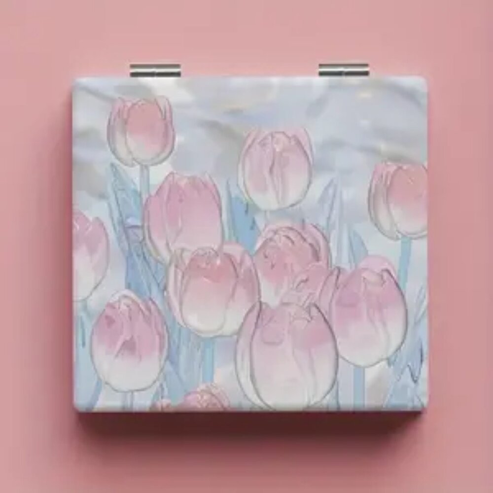 Pink Tulips against Lt Blue Background Double Mirrors -  NEW